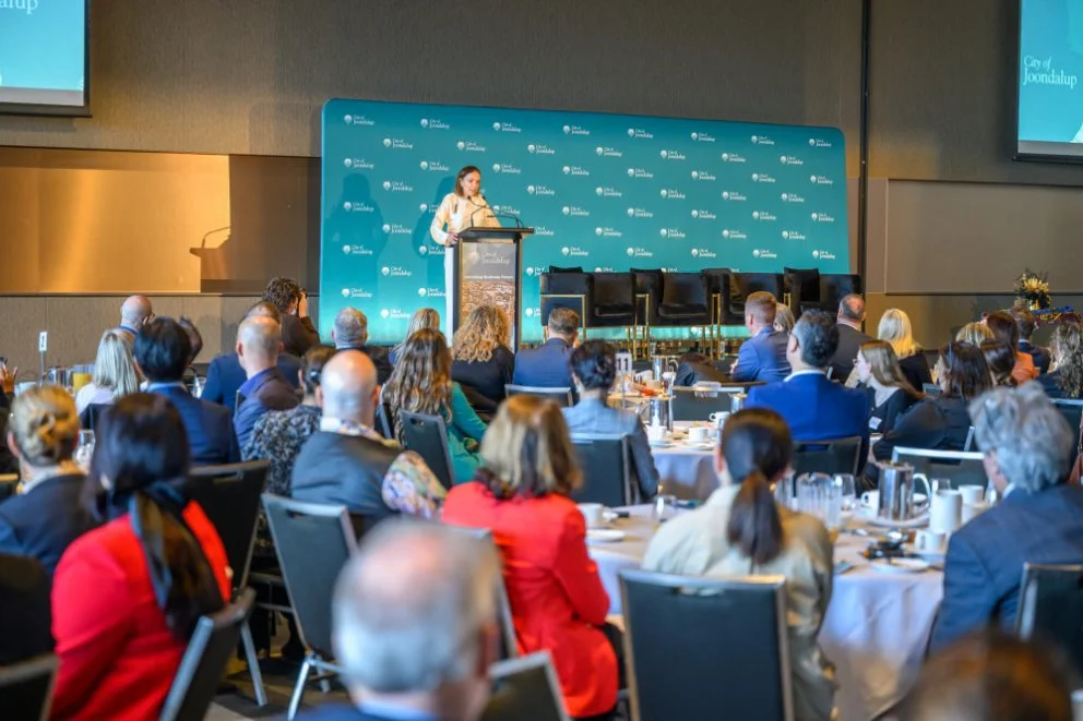 Keynote speaker Dr Aly at the 2025 Joondalup Business Forum