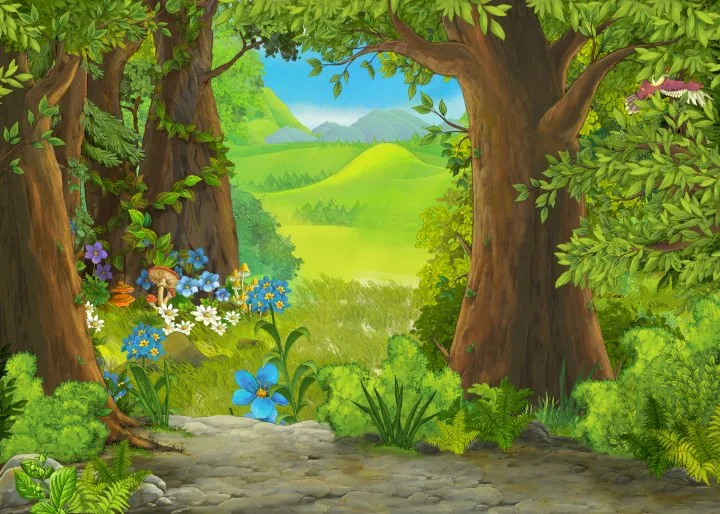 Cartoon image of tree and greenery