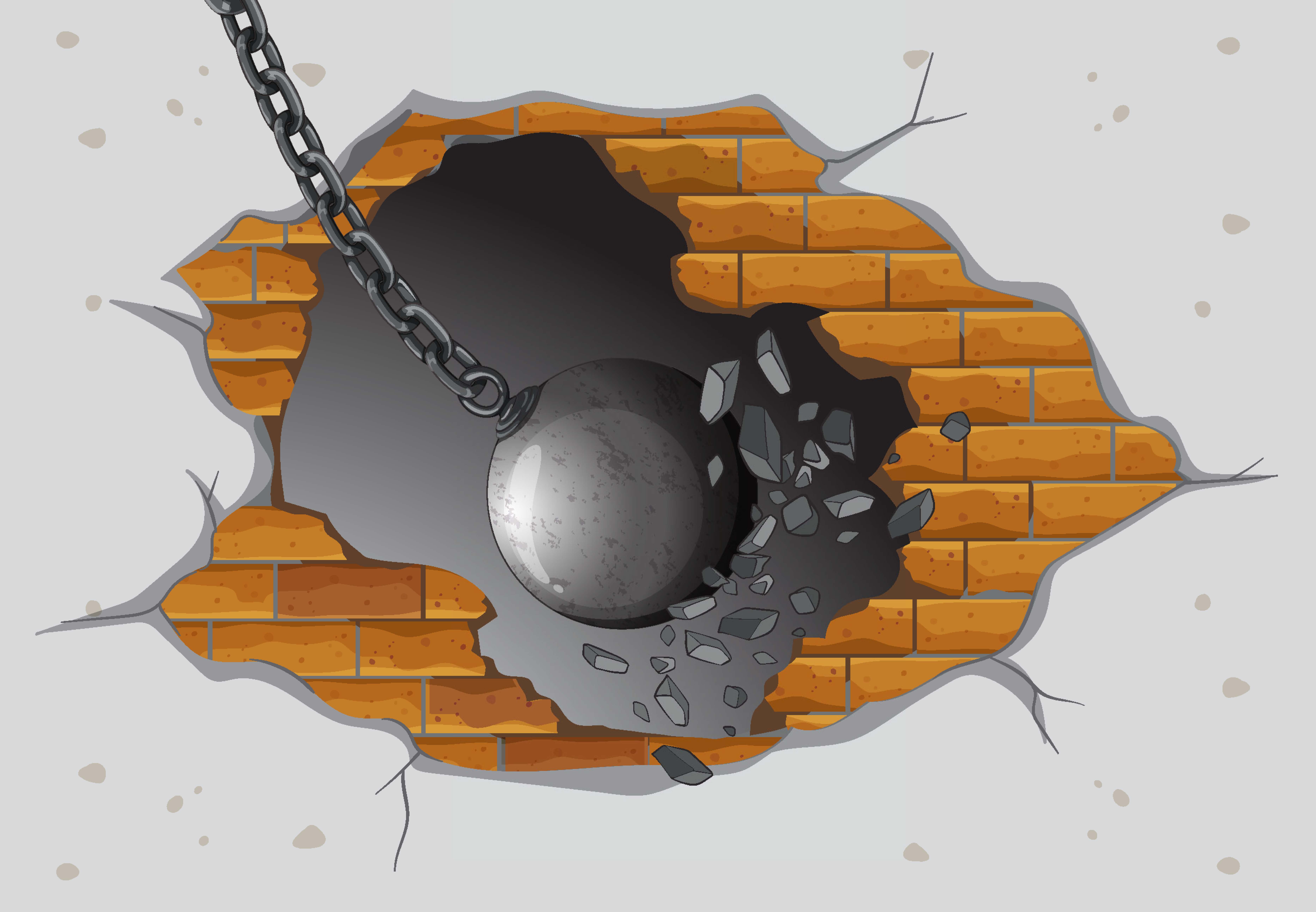 Wrecking ball smashing through a wall