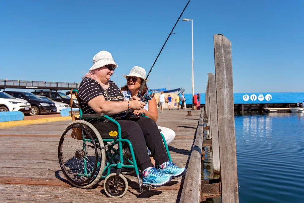 lady n wheelchair fishing at Hillarys