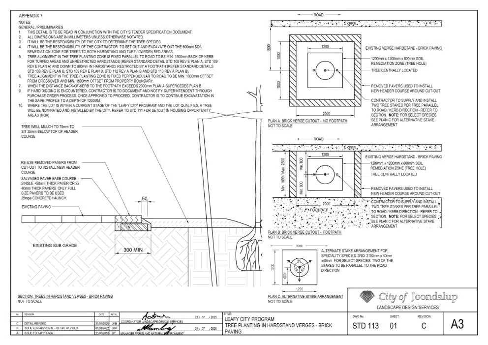 Tree Planting in Hardstand Verges - Brick Paving