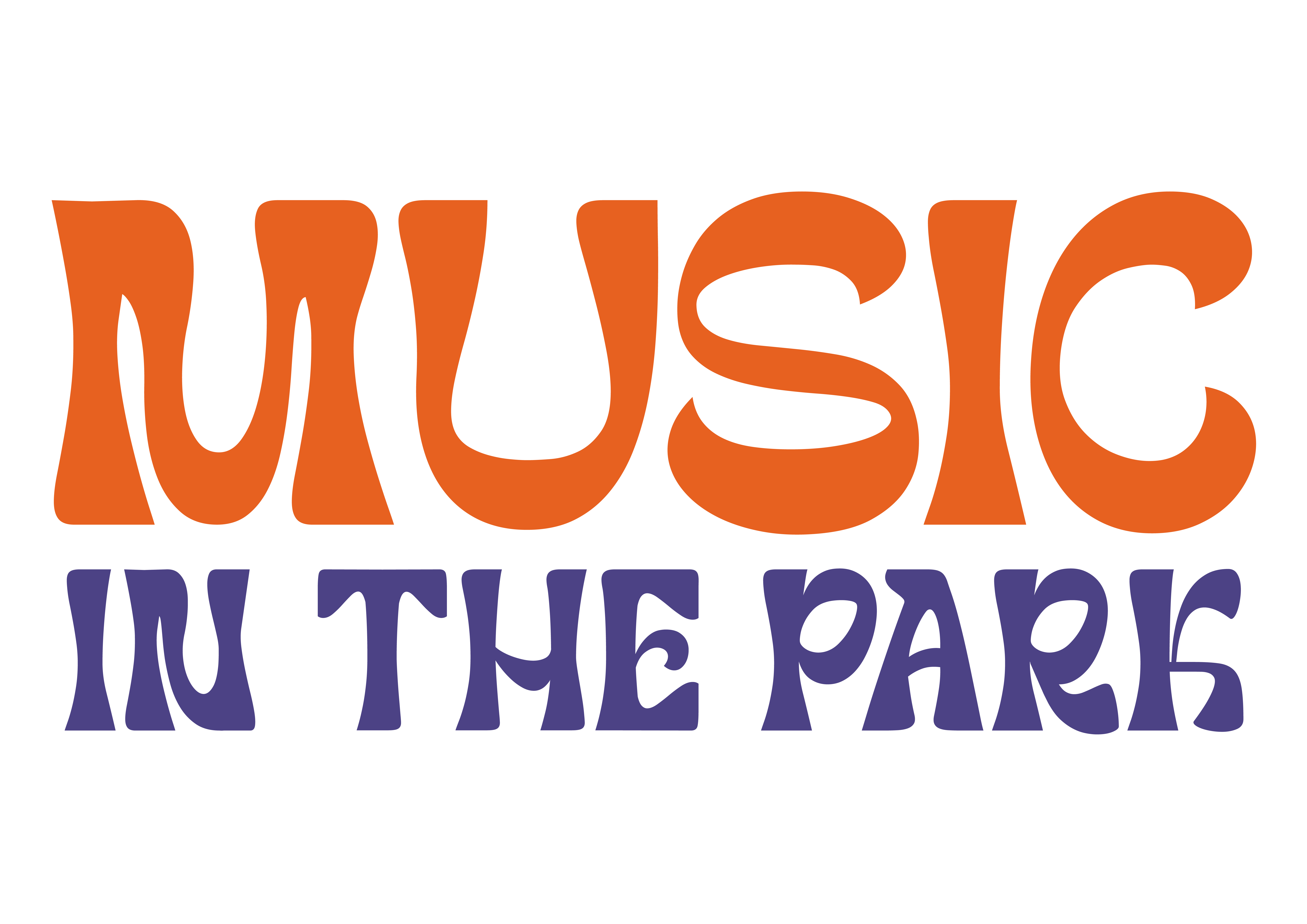 Colourful text that reads Music in the Park