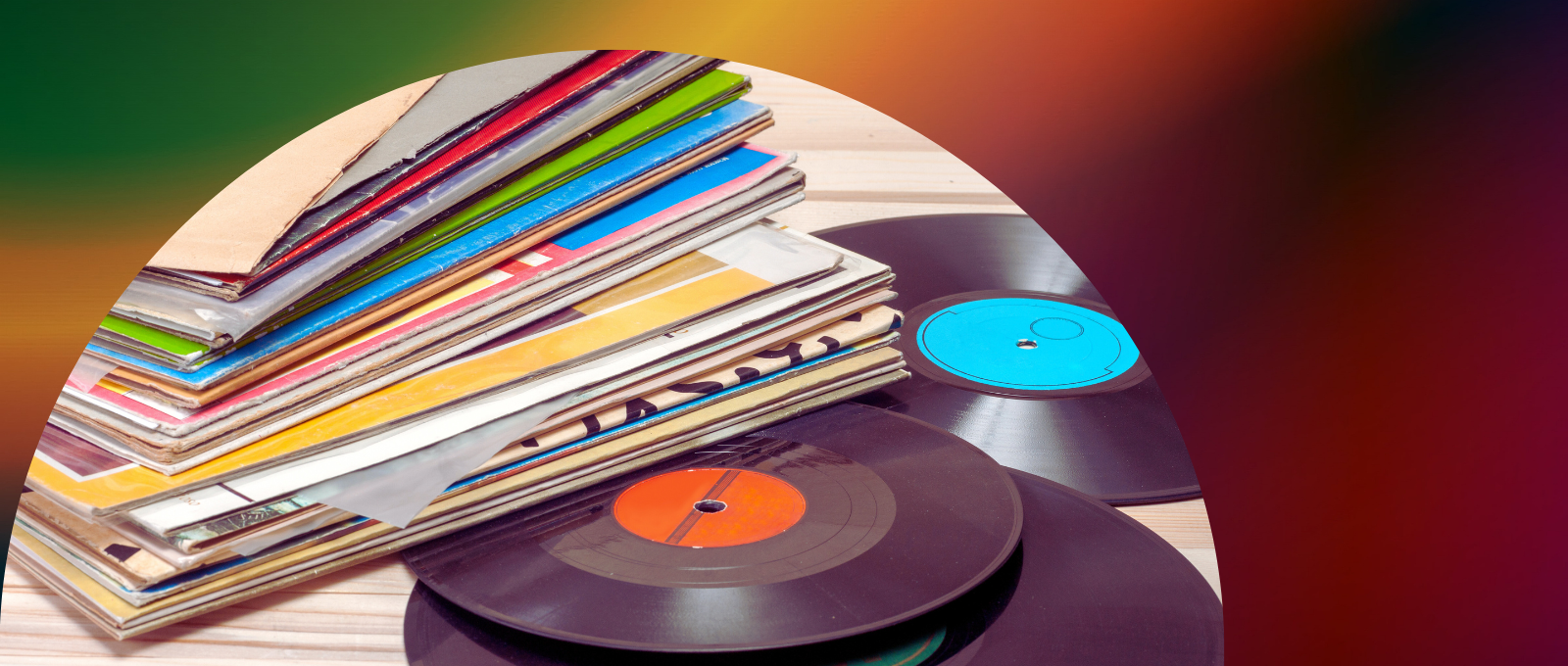 Collection of vinyl records, some with album covers and some loose