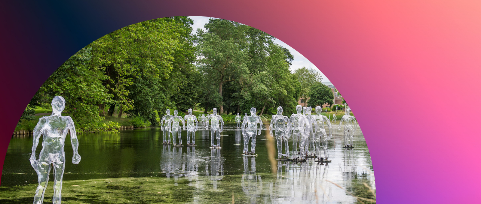 Image of Translucent human-like figures floating on water