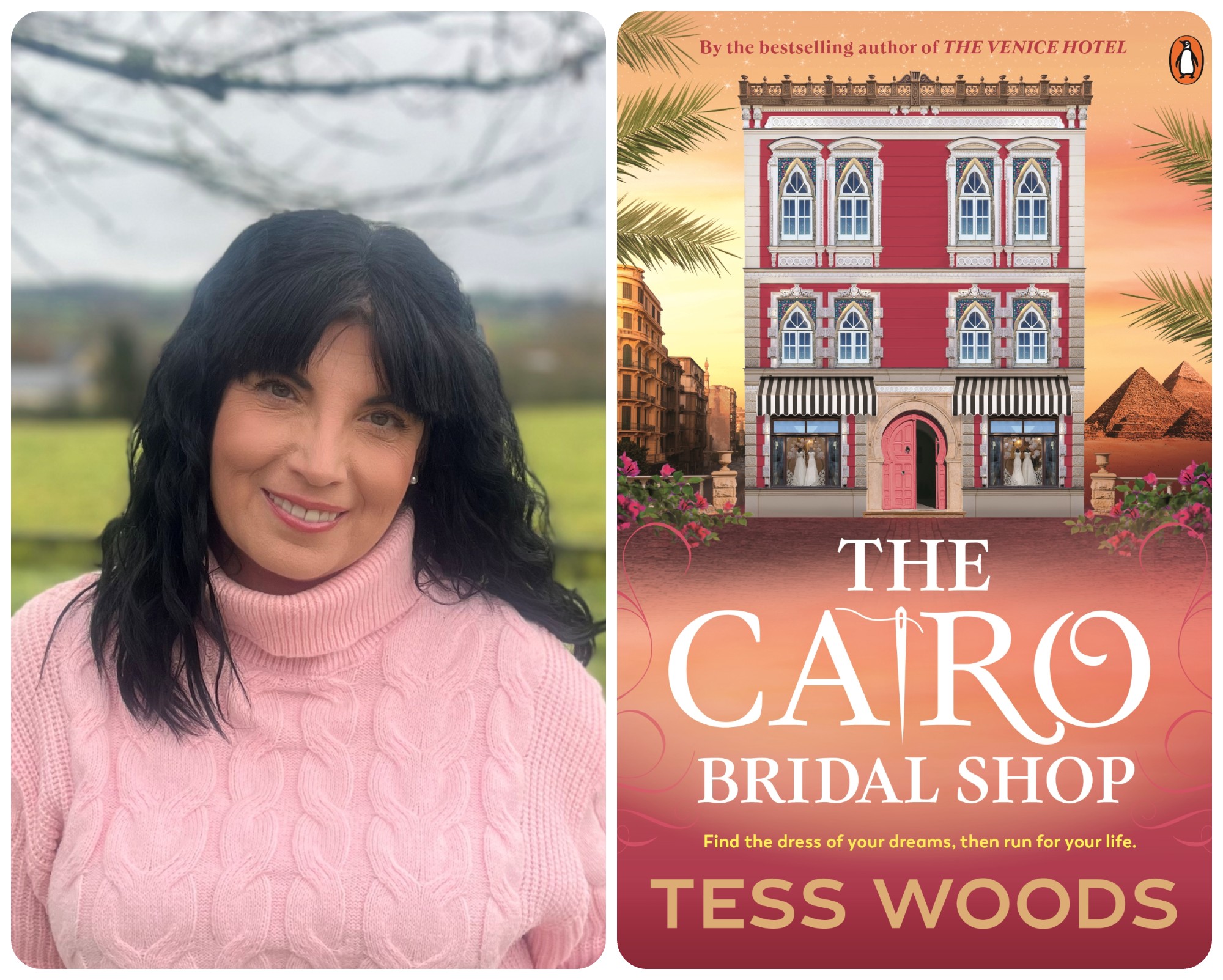 Tess Woods and the cover of The Cairo Bride Shop