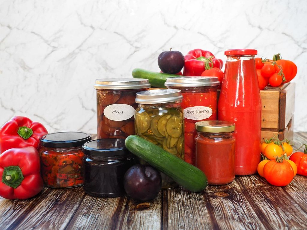 Jars and vegetables