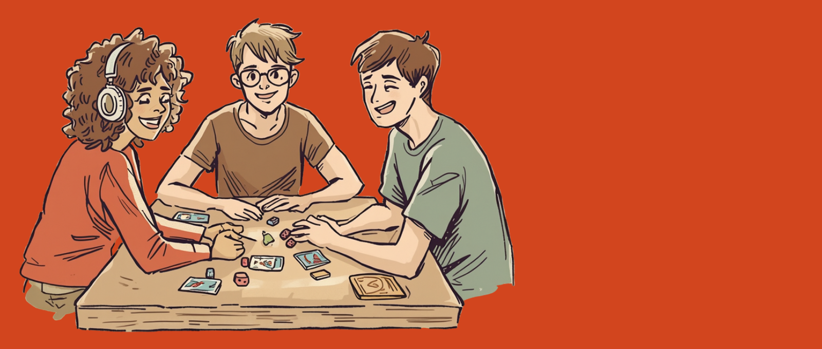Graphic of three teens playing board games