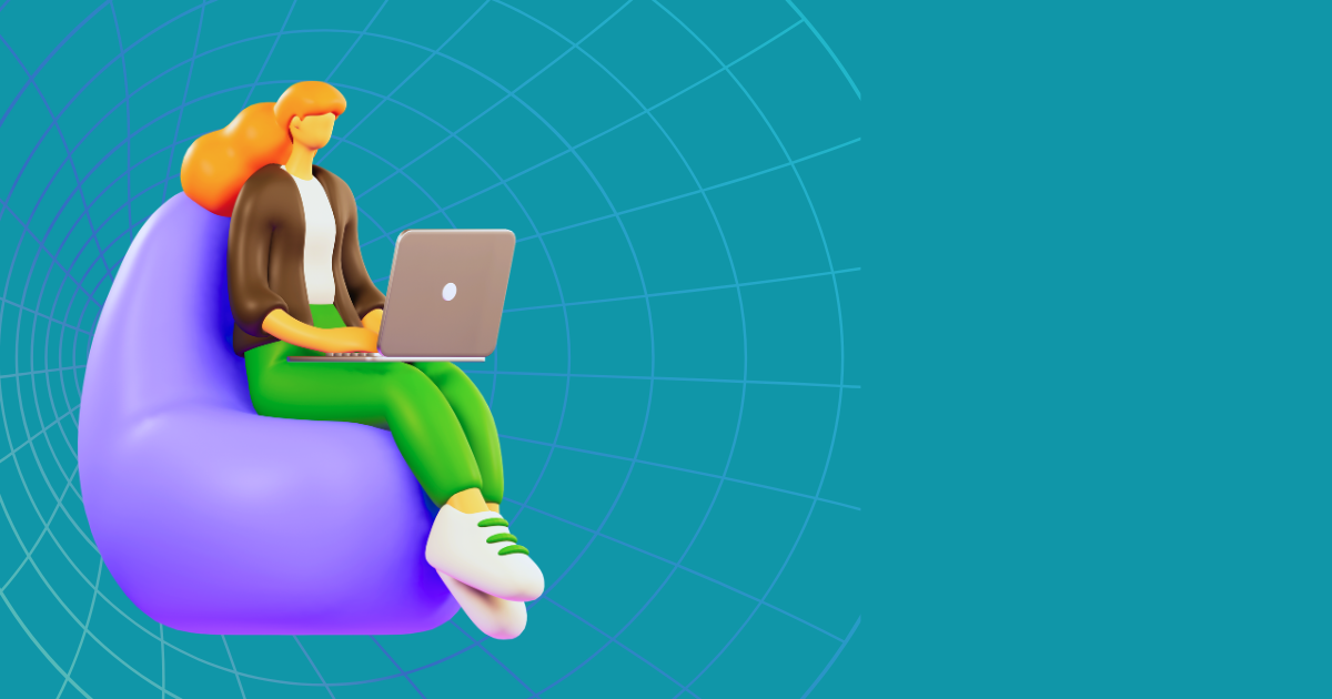 Graphic of girl on beanbag with laptop