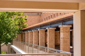 A through the camera lens style photo showing City of Joondalup Civic Centre pathway 