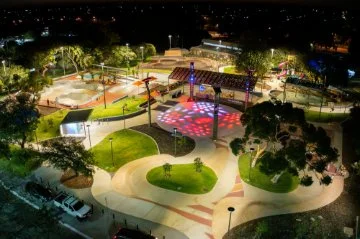 Aerial shot at night of the Duncraig Adventure Hub