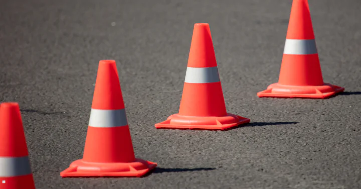 Orange cones on the road