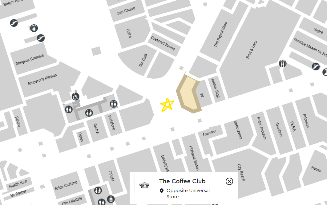 Mpa of whitfor Shopping Centre showing the sustainble gift wrapping service in front of Coffee Club