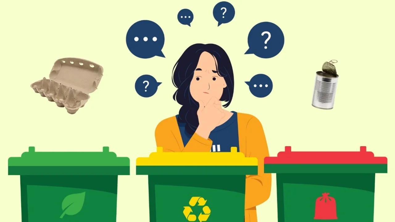 Person looking at different bin types 